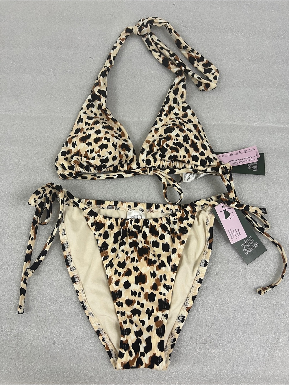 Wild Fable Leopard Print Tie-Side Bikini Top & Bottoms Set Size XS